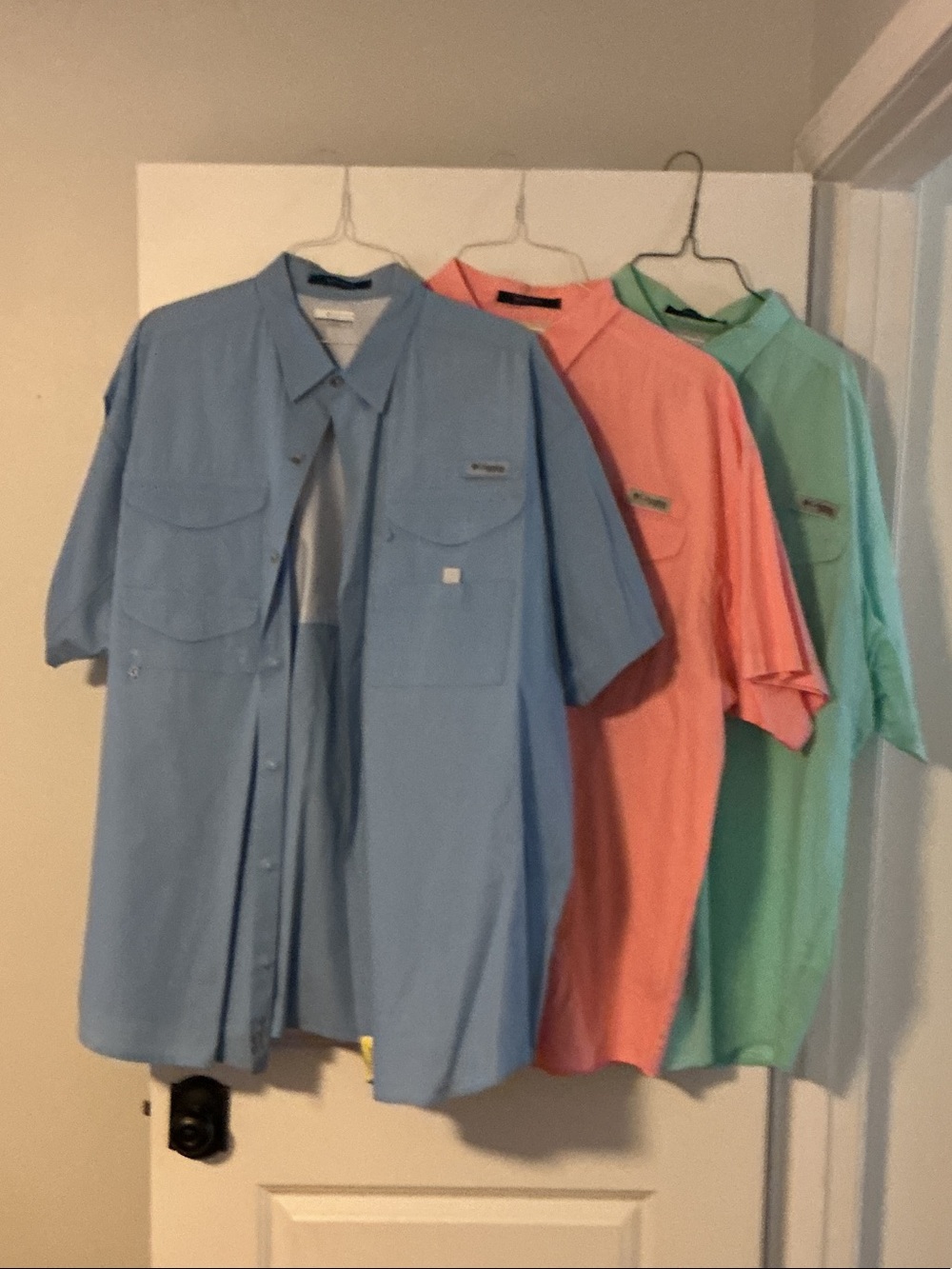 Columbia Short Sleeve Button Down Shirts - Light Blue, Coral, Mint